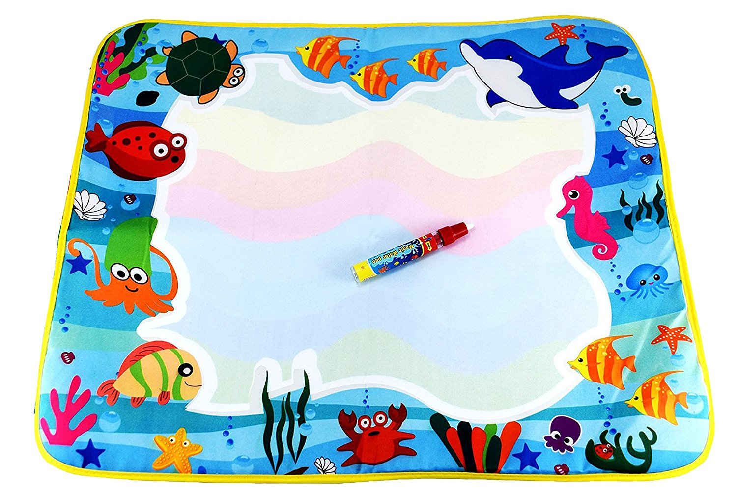 Rangebow Aqua Water Drawing Magic Doodle Mat Reusable No Mess Painting Board & Doodle Magic Pens Educational Toys Christmas Birthday Gift for Kids Girls Boys Age 3 4 5 Years (Sea World)