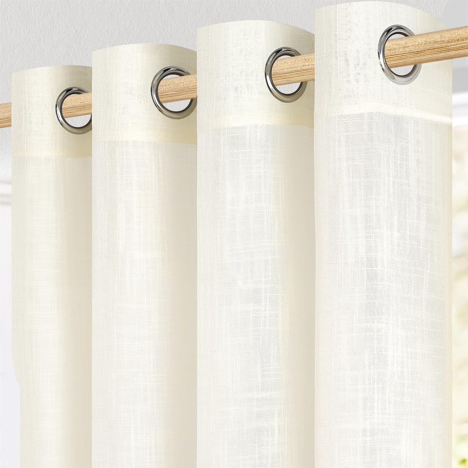 MRTREES 2 Pezzi Tende per Interni Voile in Lino per Cmera da Letto con Occhielli Tende Semitrasparenti per Soggirono Moderne Tenda Trasparente Leggera per Finestra Bianco avorio 140x260 CM