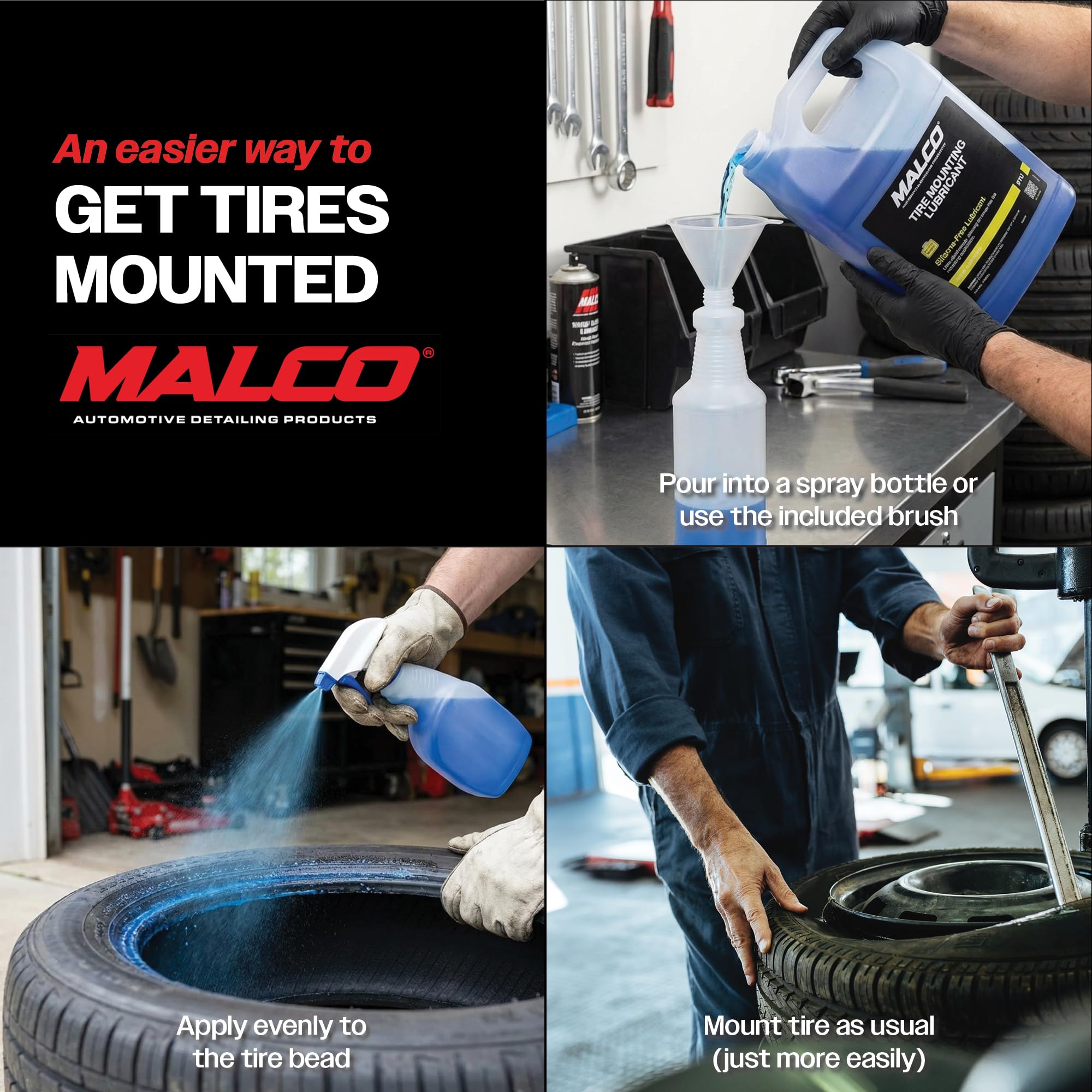 Malco Lubricante de montaje y desmontaje de neumáticos, para automóviles, camiones, granjas y neumáticos de construcción de alta resistencia, sello de cuentas mejorado, protección contra el óxido, sin