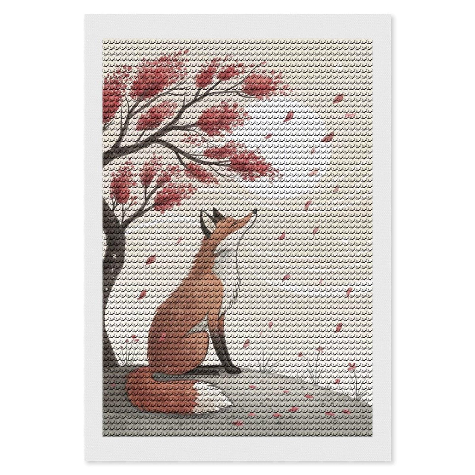Junmoney Fox Under Autumn Tree Diamond Painting Set 8"x12", Sparkling Round Gems, Decorate Your Room, Fun Craft Experience, Modern Decor