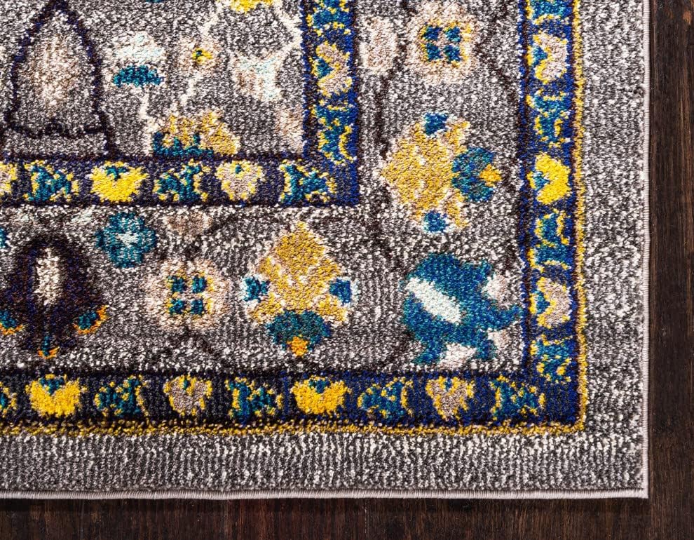 Miniatura 10 de Unique Loom Medici Collection - Alfombra floral tradicional de colores vibrantes gris (5 pies x 8 pies)