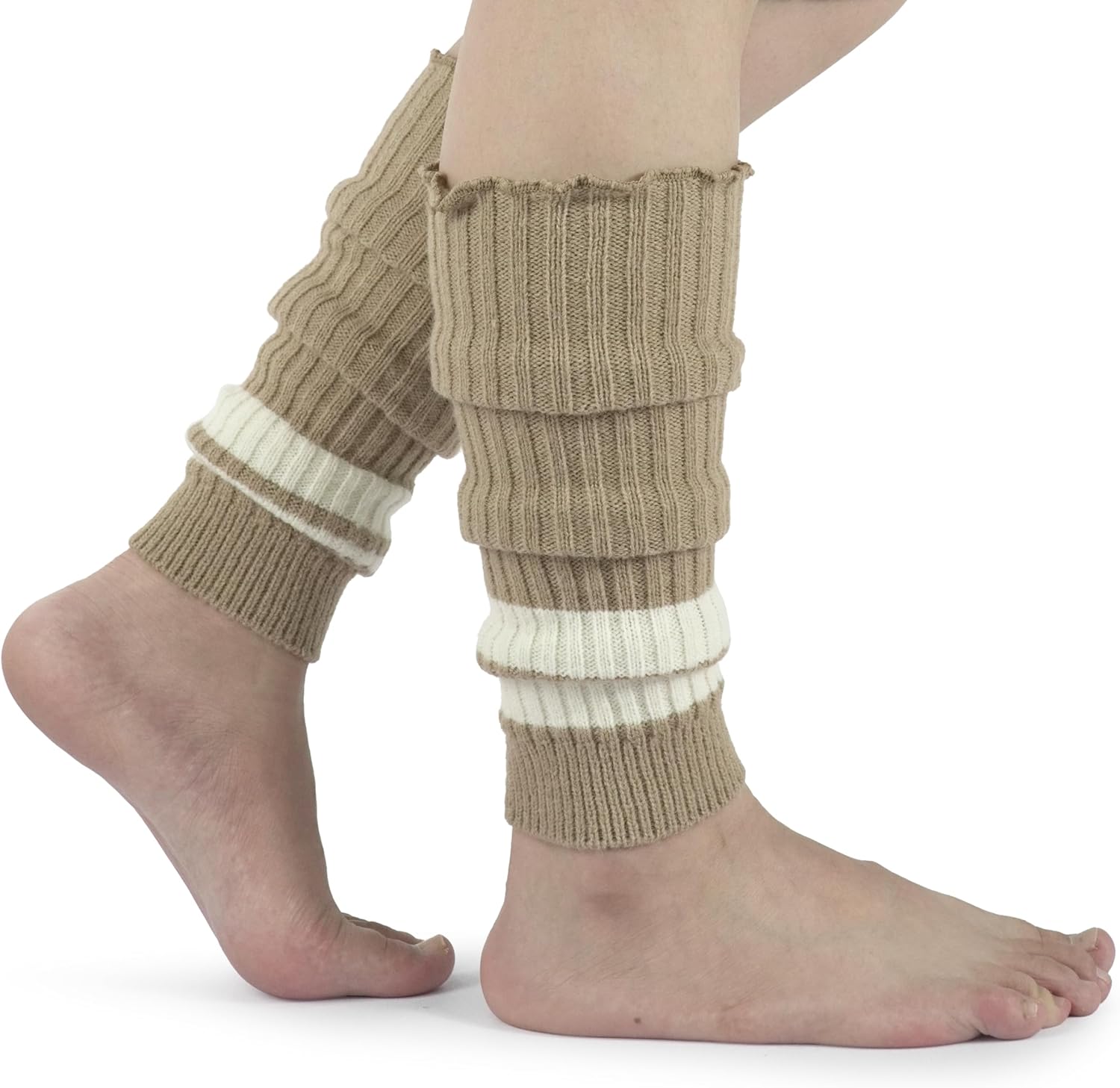 BomKinta Women Leg Warmers with Holes - Fashion Ruffle Stripe Leg Sleeves - Retro Knee High Footless Socks - Image 5