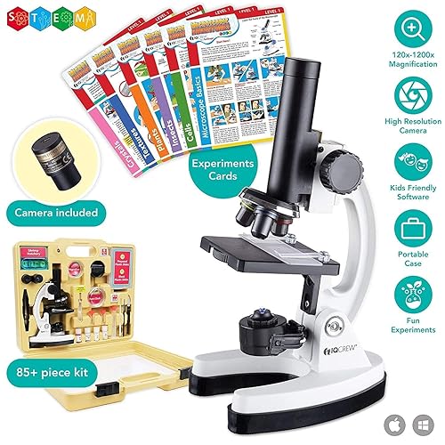Miniatura 6 de IQCREW - Microscopio prémium de 85 piezas para niños, cámara a color y kit de software interactivo para niños con tarjetas de experimentos educativos