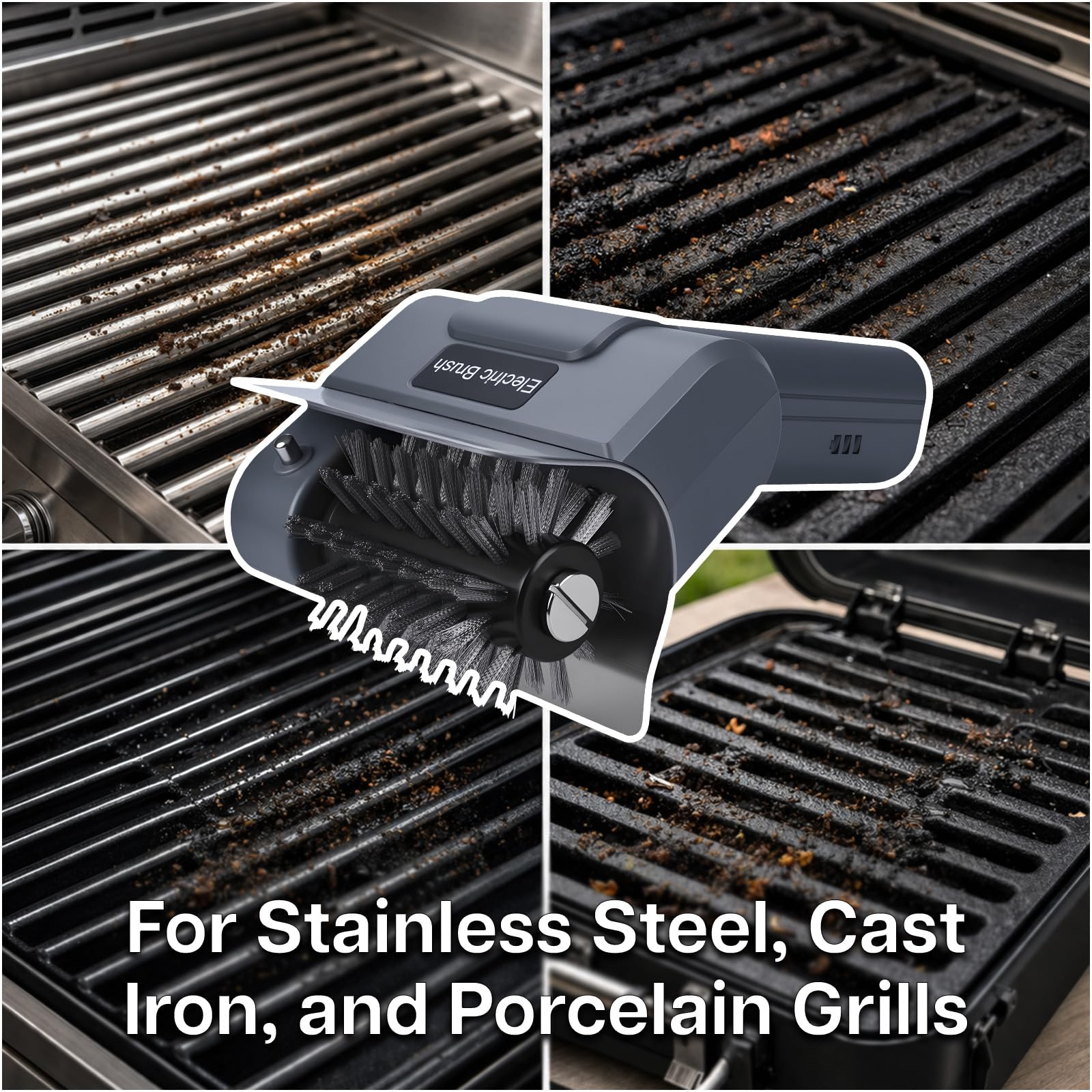 Spazzola Elettrica per Barbecue di MMOBIEL – Pulitore BBQ Senza Fili con 100 Minuti di Autonomia, Motore ad Alta Coppia, Velocità Rotazione 1500 RPM, Manico Ergonomico, Cavo USB di Ricarica & Guanti