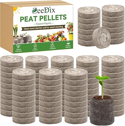 ZeeDix 100 piezas (50mm) de pellets de turba, fibra de suelo, iniciadores de semillas de plantas - tapones, palet de plántulas, bloque de suelo,