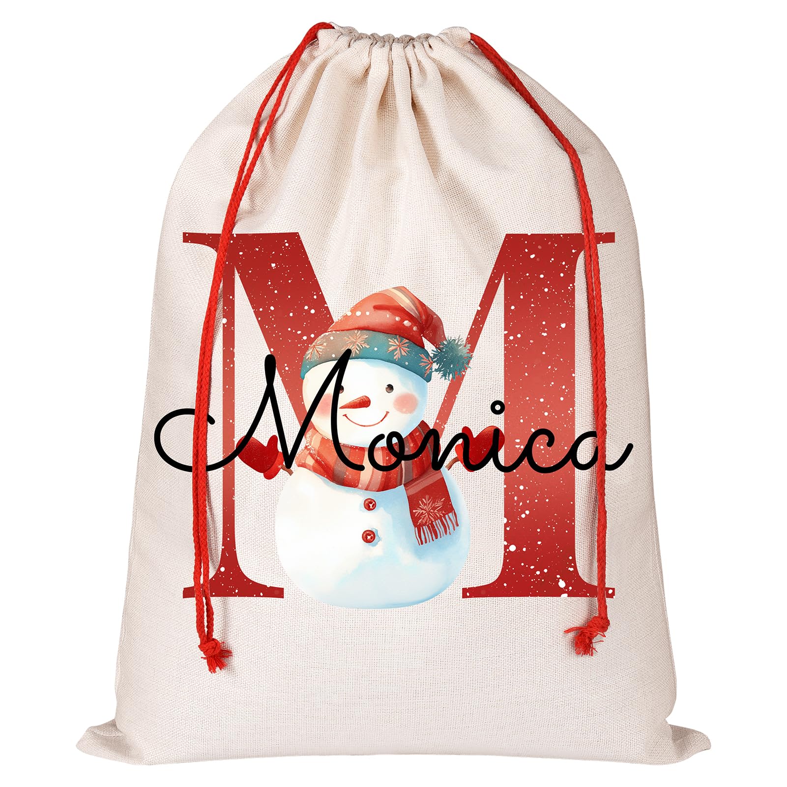 WACAR Personalized Santa Sack with Initial & Name, Custom Monogram Alphabet Sacks with Drawstring, Customized Christmas Wrapping Gift Bags for Holiday