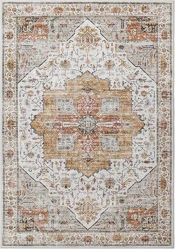 Miniatura 3 de Roxstand Alfombra de 6 x 9, resistente a las manchas, lavable con parte trasera antideslizante, alfombra vintage grande para dormitorio grande,