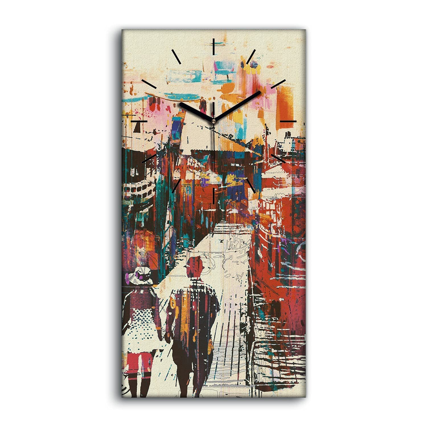 Horloge sur toile 30x60cm couple de rue et bateaux décoratifs
