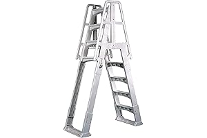 Vinyl Works 48-56 Inch Adjustable Above Ground Swimming Pool Ladder with Safety Barrier