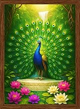 DivaFrames Dancing Peacock Picture Vastu, Vastu Paintings for Home, 10x13 inch, Wall Decor Item, Traditional Home Decoration, Framed Art for Indian Homes (Brown)