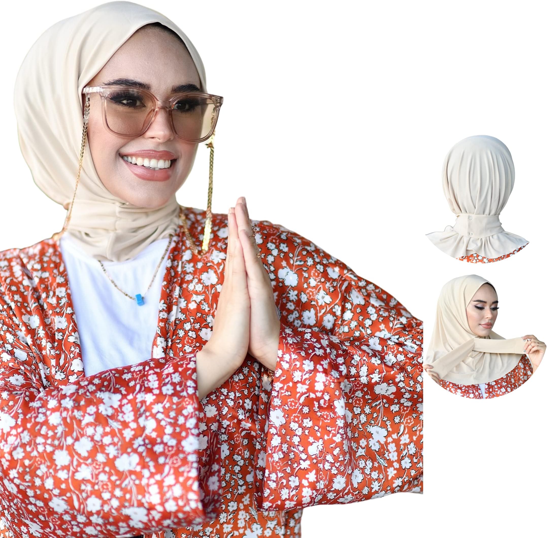 Snap Hijab for Women, Breathable Instant Hijabs|Standard Size Stretchable Cotton Sandy|Jersey Undercap