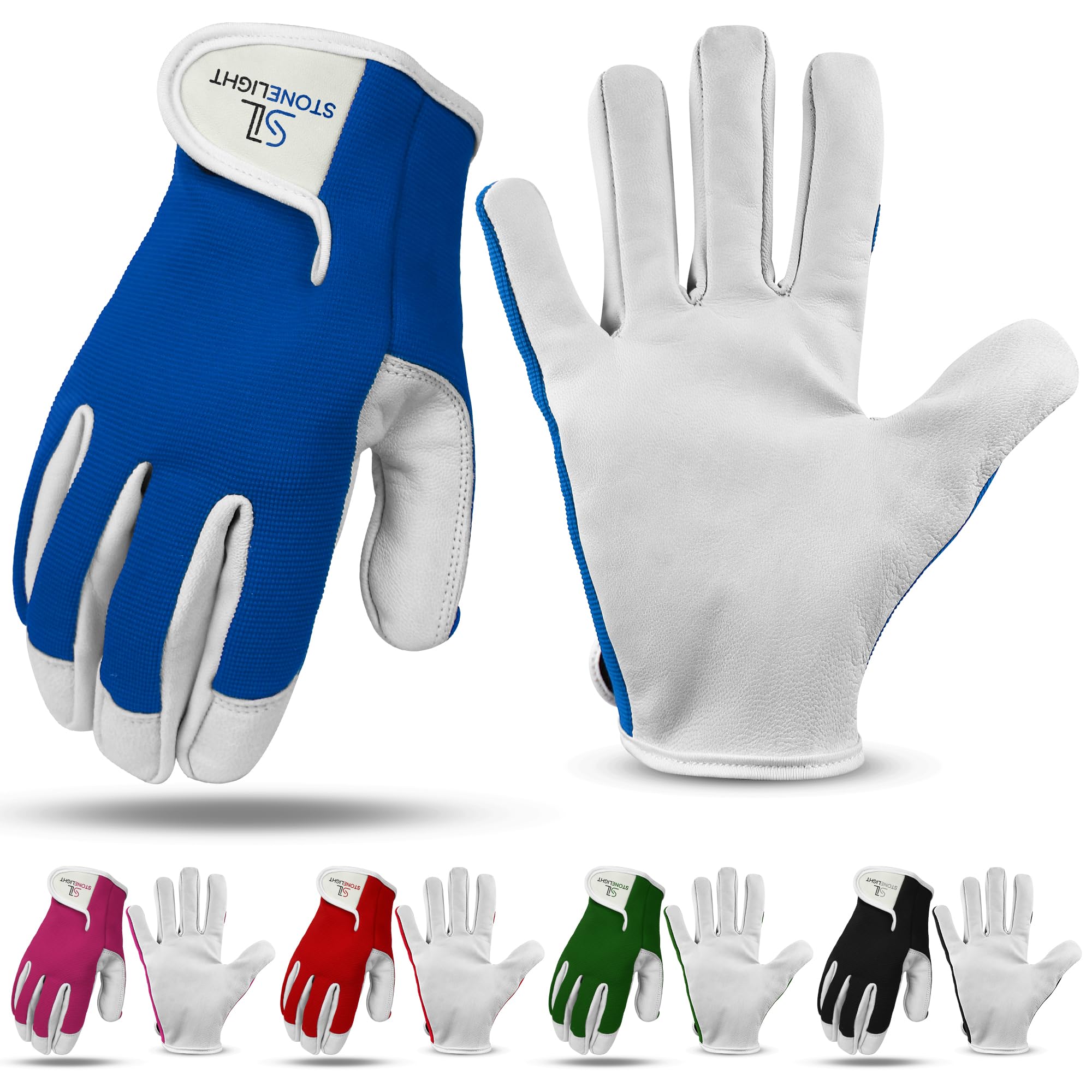 STONELIGHT Unisex Gardening Gloves Made with Leather & Spandex - Image 2