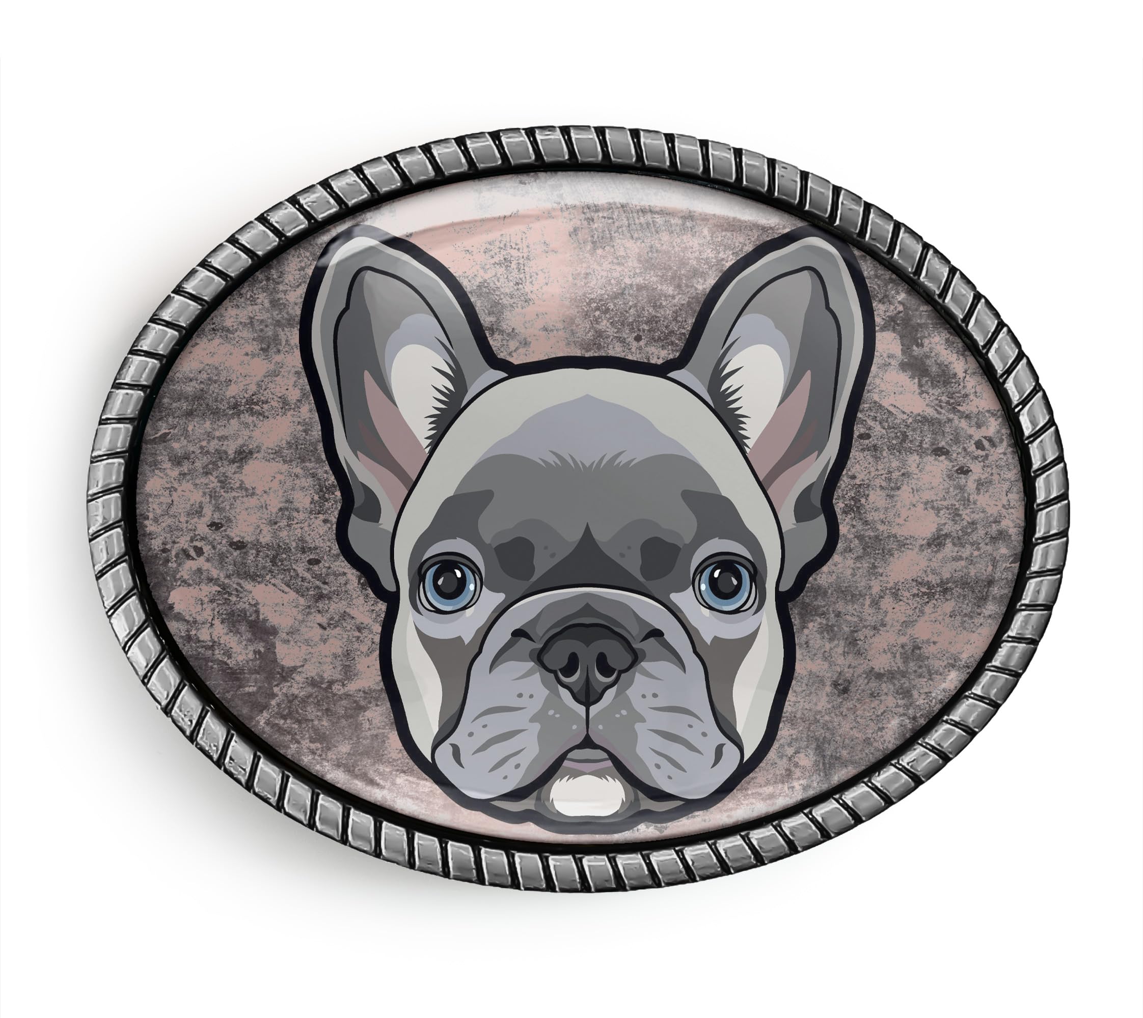 Frenchie Belt Buckle - French Bulldog Girl Puppy Handmade Artisan Buckle (Antique Silver)