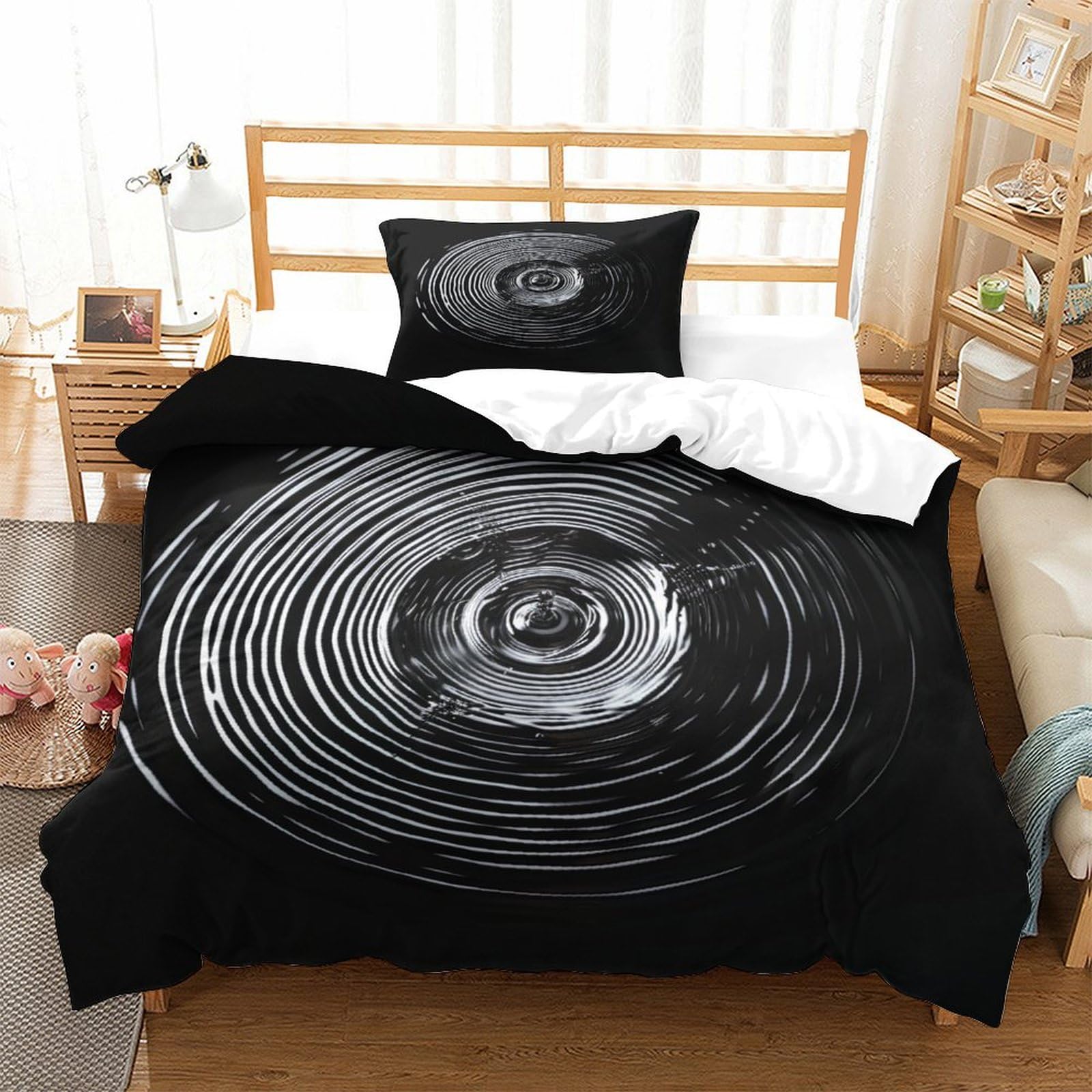 P1s9u7w5y Water Ripple-4 3D Printed Ripple Black Duvet Cover Set 3Pcs Microfiber Wave Pattern Bedding Set Single（135X200cm）