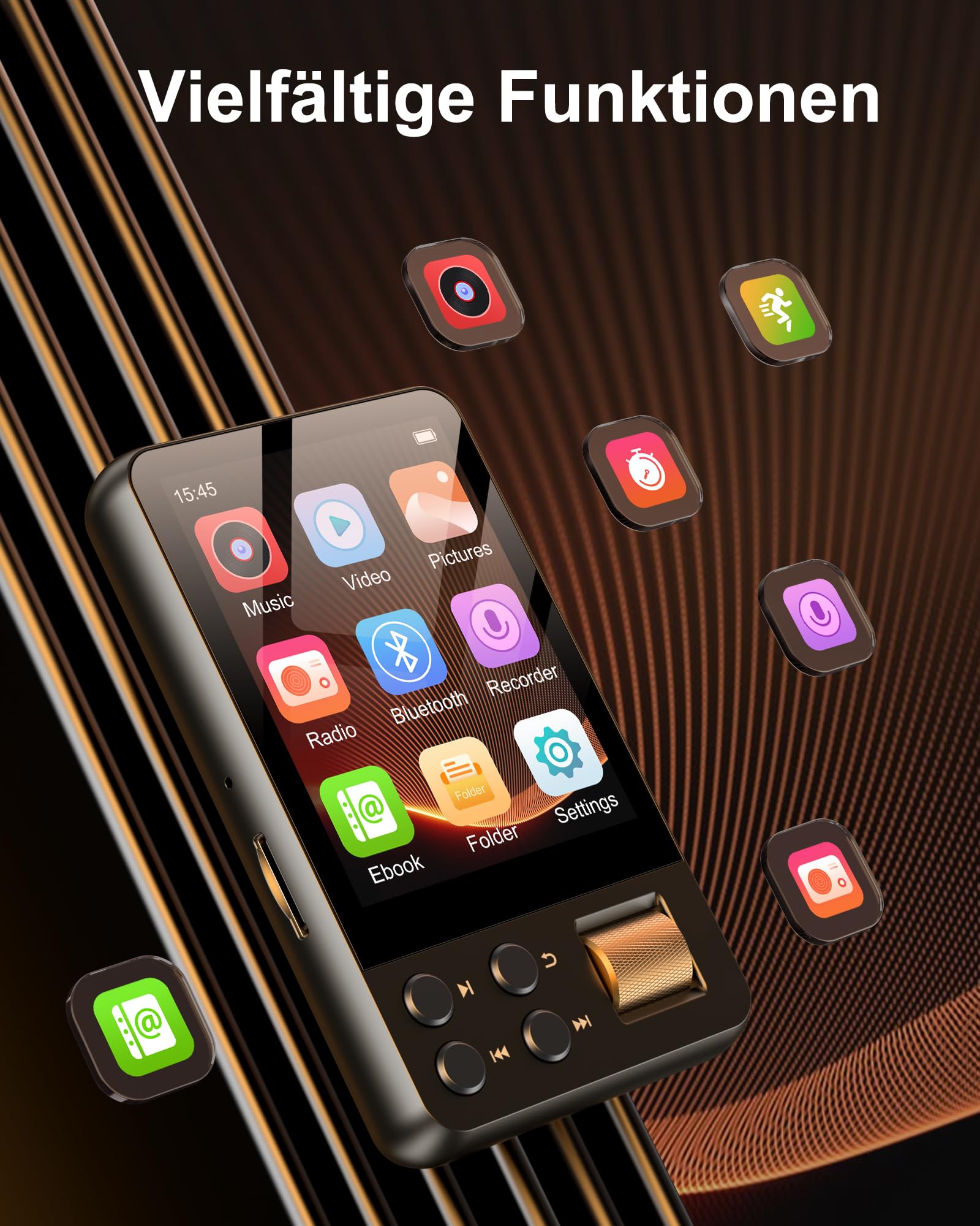 Lecteur MP3 avec Bluetooth 5.4, Lecteur Musique Enfant Hi-FI avec Écran Tactile 2.4", 128GB Baladeur MP3 Sport Compatible avec Radio FM, Enregistrement, Prend en Charge Cartes TF Jusqu'à 512 Go