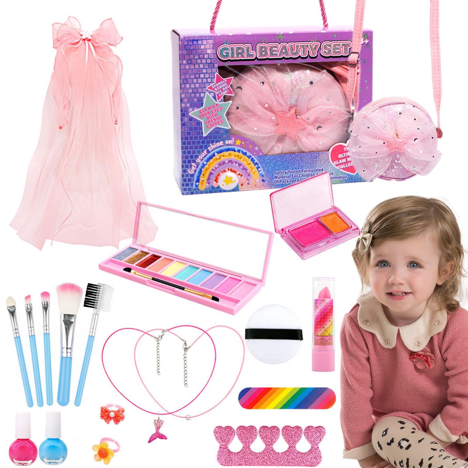 Trucco Per Bambini Giocattoli Per Fingere Realistici Portatili E Lavabili | Cosmetici per Ragazze Per Compleanno Viaggio Festa Evento Scuola Spiaggia Servizio Fotografico