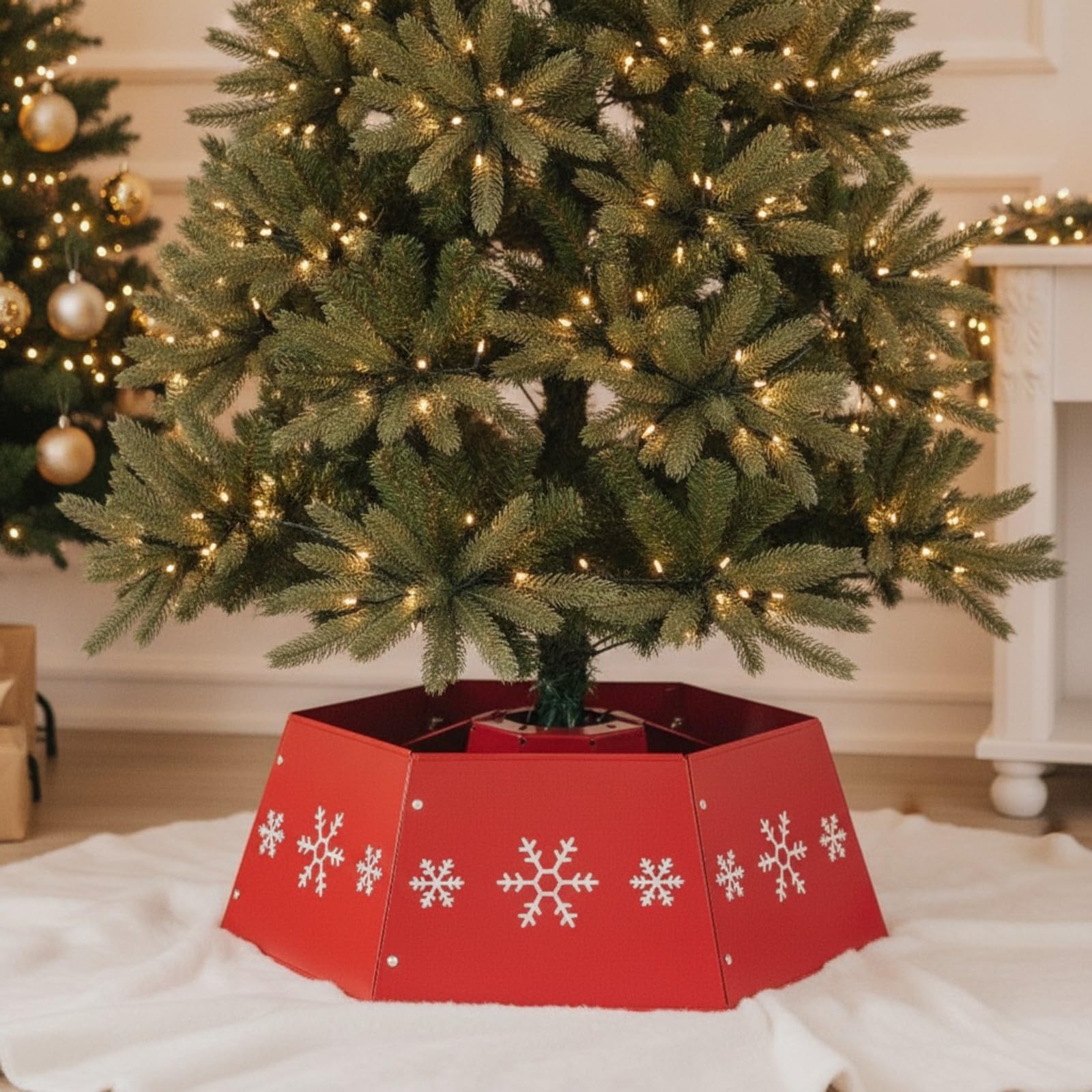 Milageto Gonna per Albero di Natale | Struttura Esagonale a Pannelli, Copertura Base Albero di Natale con cristallo ghiaccio, per Soggiorno, Casa