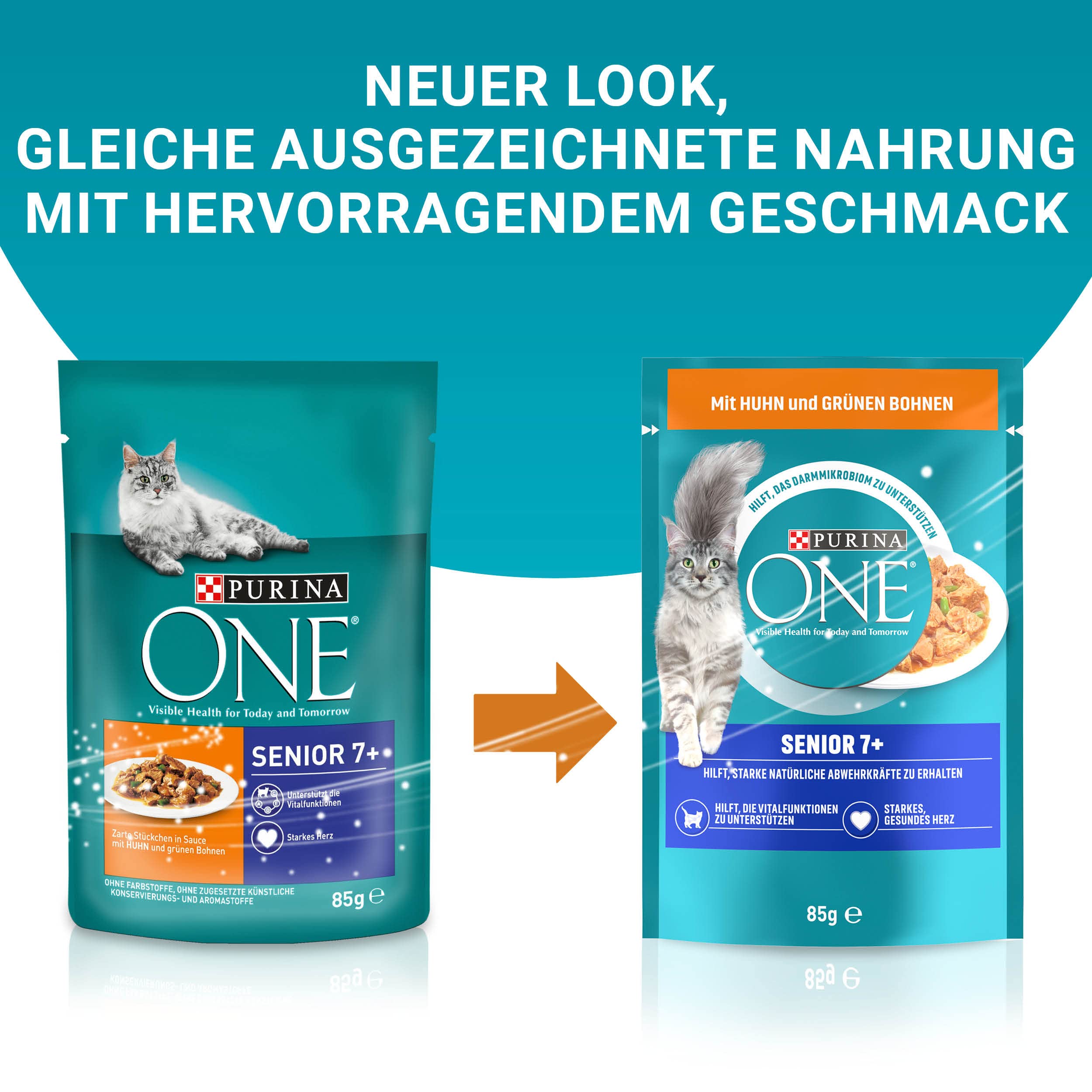 PURINA ONE Senior 7+ Katzenfutter nass, zarte Stückchen in Sauce mit Huhn, 26er Pack (26 x 85g)