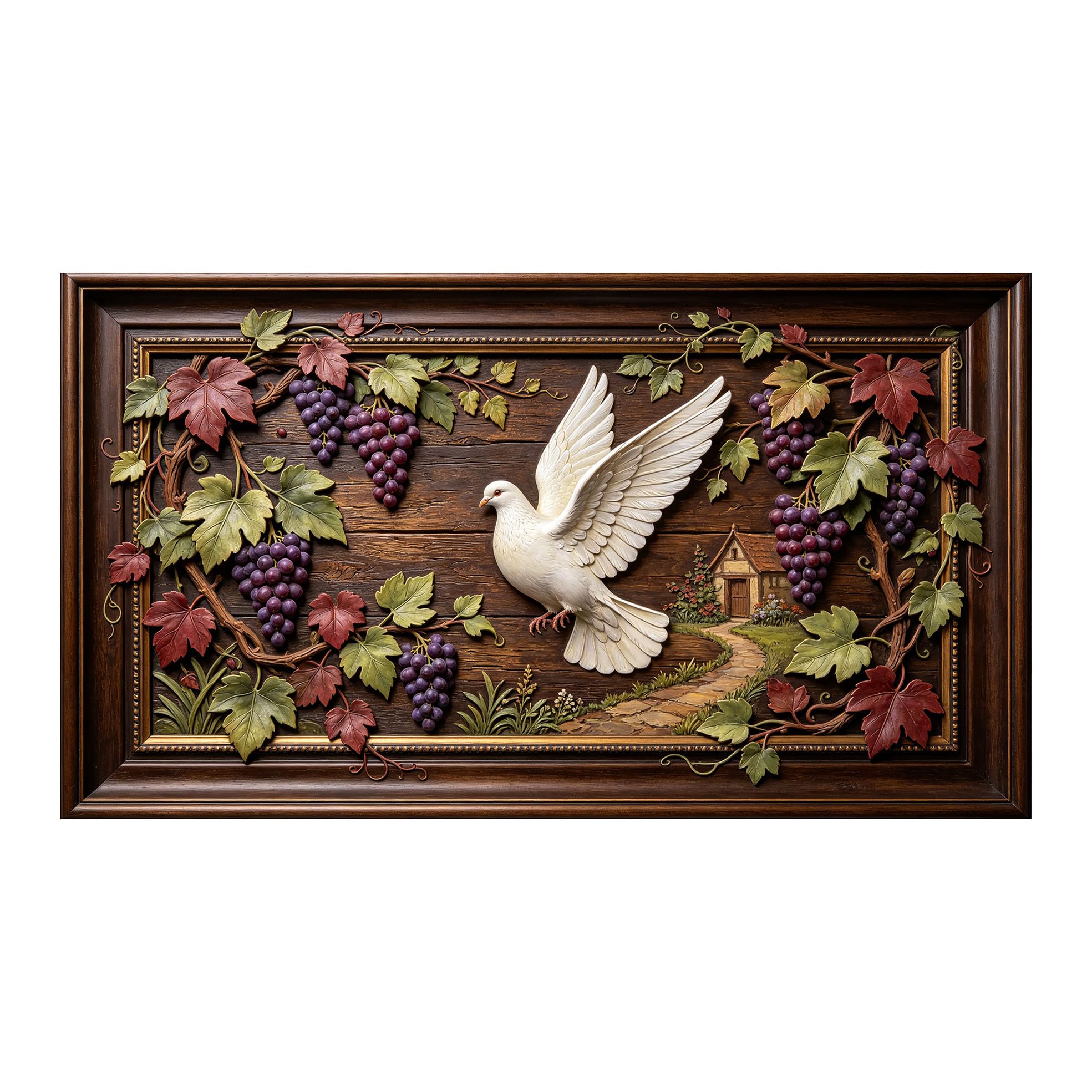 Yzpallescene 3D 3D Framed Wall Art 50cm×90cm Dove Vineyard Rustic Relief Effect Large Size SelfAdhesive Removable Wall Decor Prints Artwork for Living Room Bedroom Office