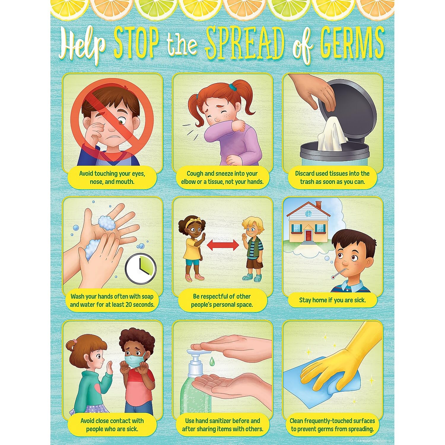 Teacher Created Resources Lemon Zest Help Stop The Spread of Germs Chart, 17" x 22"