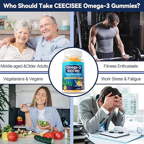 Miniatura 4 de Gomitas veganas Omega-3 de 1000 mg Aceite de algas Omega3 Suplemento DHA 600 mg EPA 300 mg más vitamina D3 CoQ10 cúrcuma para apoyo general de la