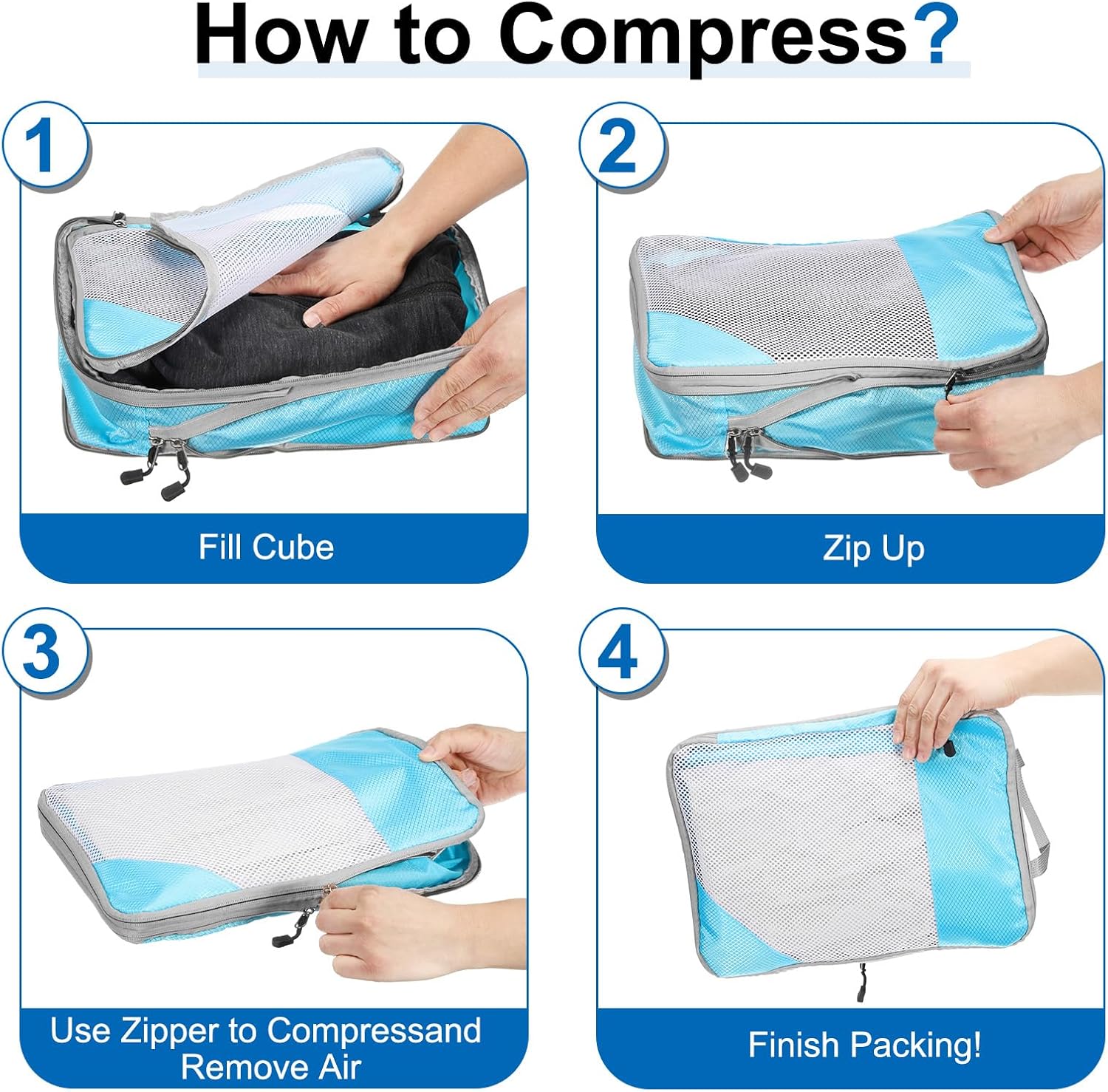 uxcell 4Pcs Compression Packing Cube for Travel, See Through Mesh Waterproof Nylon Luggage Organizer Bags Lightweight Compression Cube for Outdoor Carry on Suitcases Backpack, Red