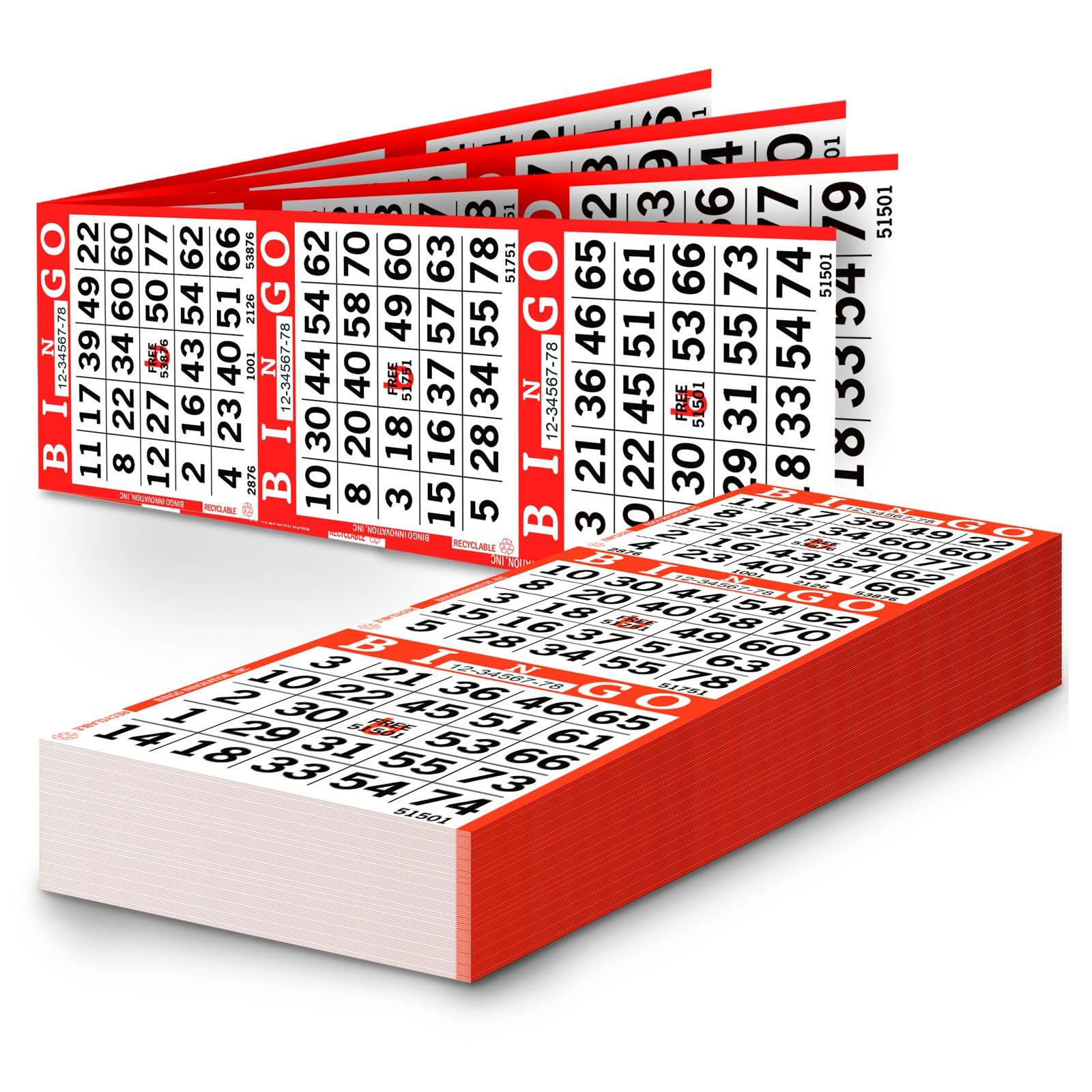 Bingo Paper Sheets – 3 Faces, 12" x 4" – Pack of 500 Disposable Bingo Cards – Recyclable Dauber Paper for Seniors, Adults & Community Events (Red)