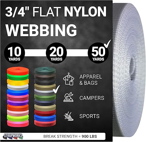 Miniatura 49 de Strapworks Rollo de correa de nailon resistente de 3/4 pulgadas para cinturón, mochila, eslinga, collar, correa, correas y más, 10, 20 o 50 yardas