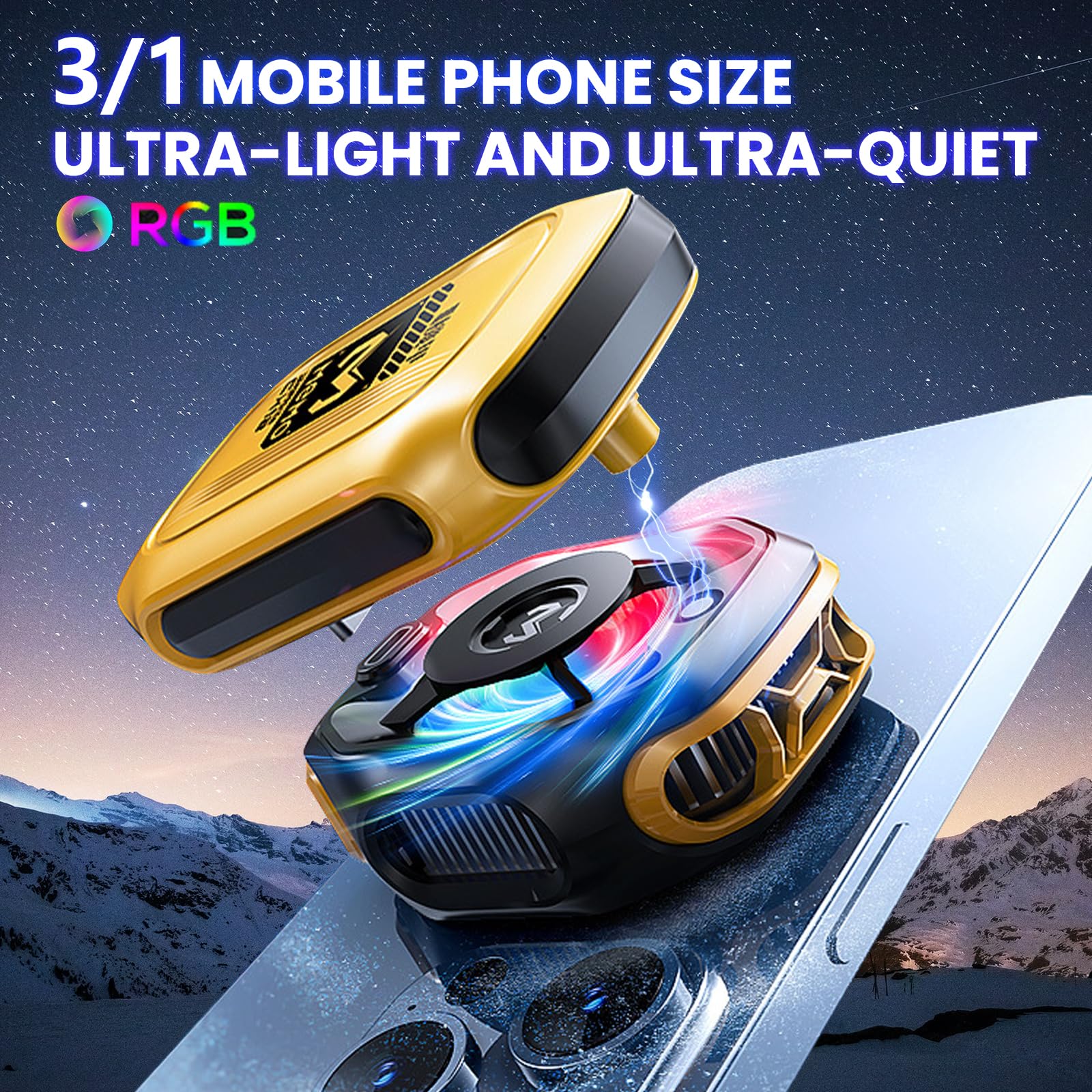 auvstar Handy-Kühler mit 2000mAh Akku, Phone Cooler RGB, 2 Stufen, Halbleiterkühlung, Temperaturanzeige