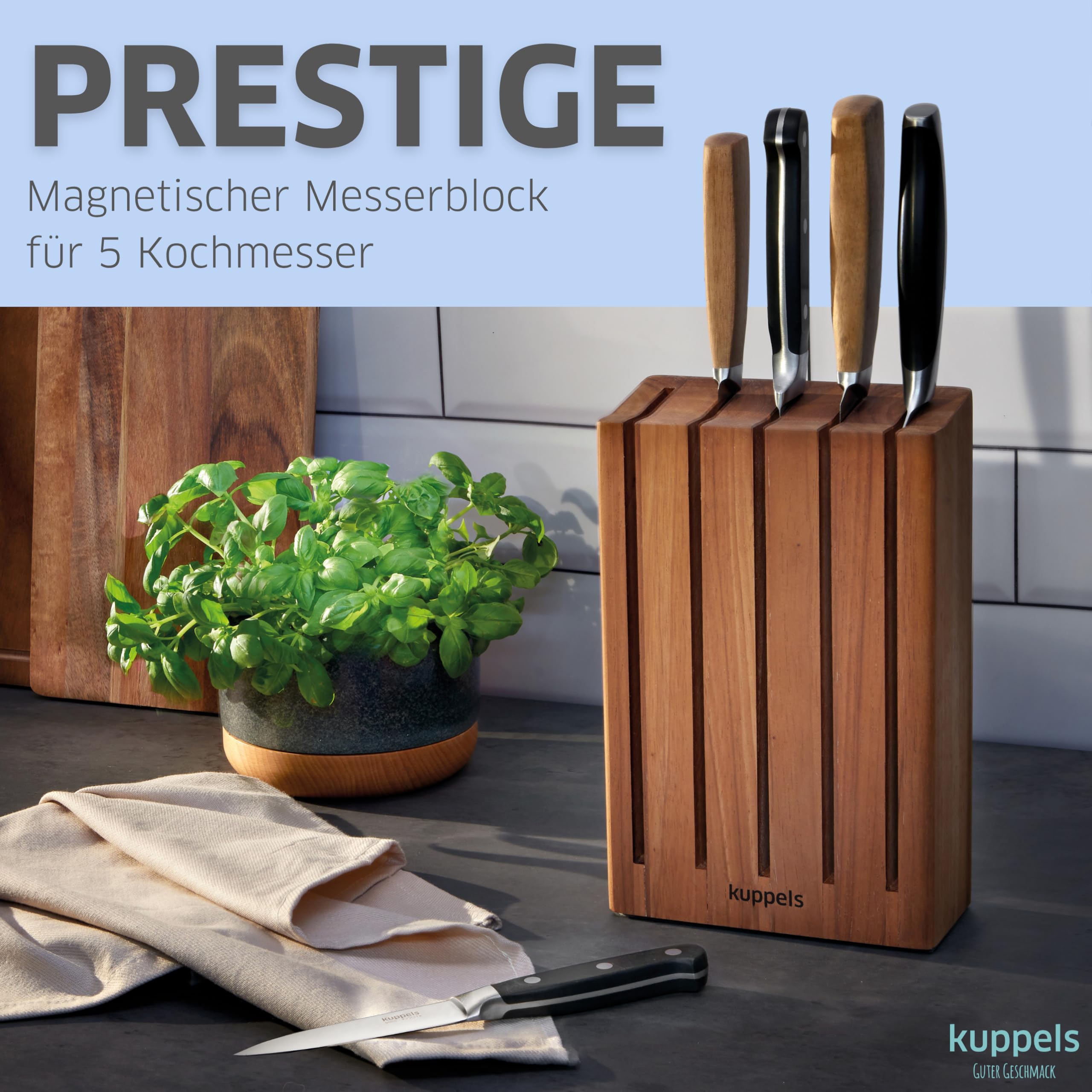Kuppels PRESTIGE magnetischer Holz Messerblock ohne Messer, Gummibaumholz