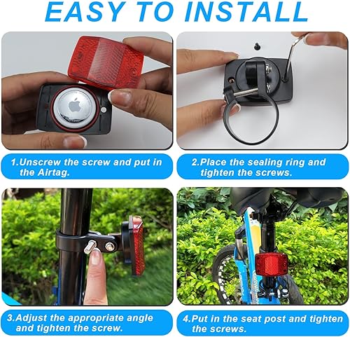 Miniatura 7 de PerfiPro Airtag Soporte para Bicicleta, Estuche Oculto de Rastreador GPS para Bicicleta para Apple Airtag, Montajes Reflectantes de Poste de Asiento