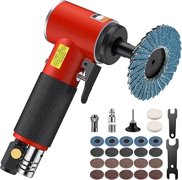 EYPINS Upgraded Air Angle Grinder, 1/4 90 Degree Air Right Angle Die Grinder Heavy Duty, 20000RPM Pneumatic Sand Polisher Tool for Deburring Polishing Milling Grinding, 28PCS