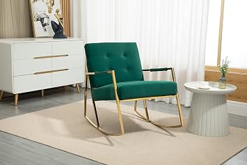 Rocking Chair Velvet Glider Chair with High Backrest Armchair Comfy Reading Chairs for Bedroom, Study Room and Living Room(Emerald)