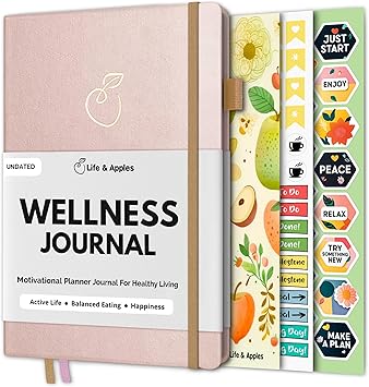 Life & Apples Wellness Planner - Food Journal and Fitness Diary with Daily Gratitude and Meal Planner for Healthy Living and Self-Care - Track Weight Loss Diet and Health Goals - Undated, Rose Gol...