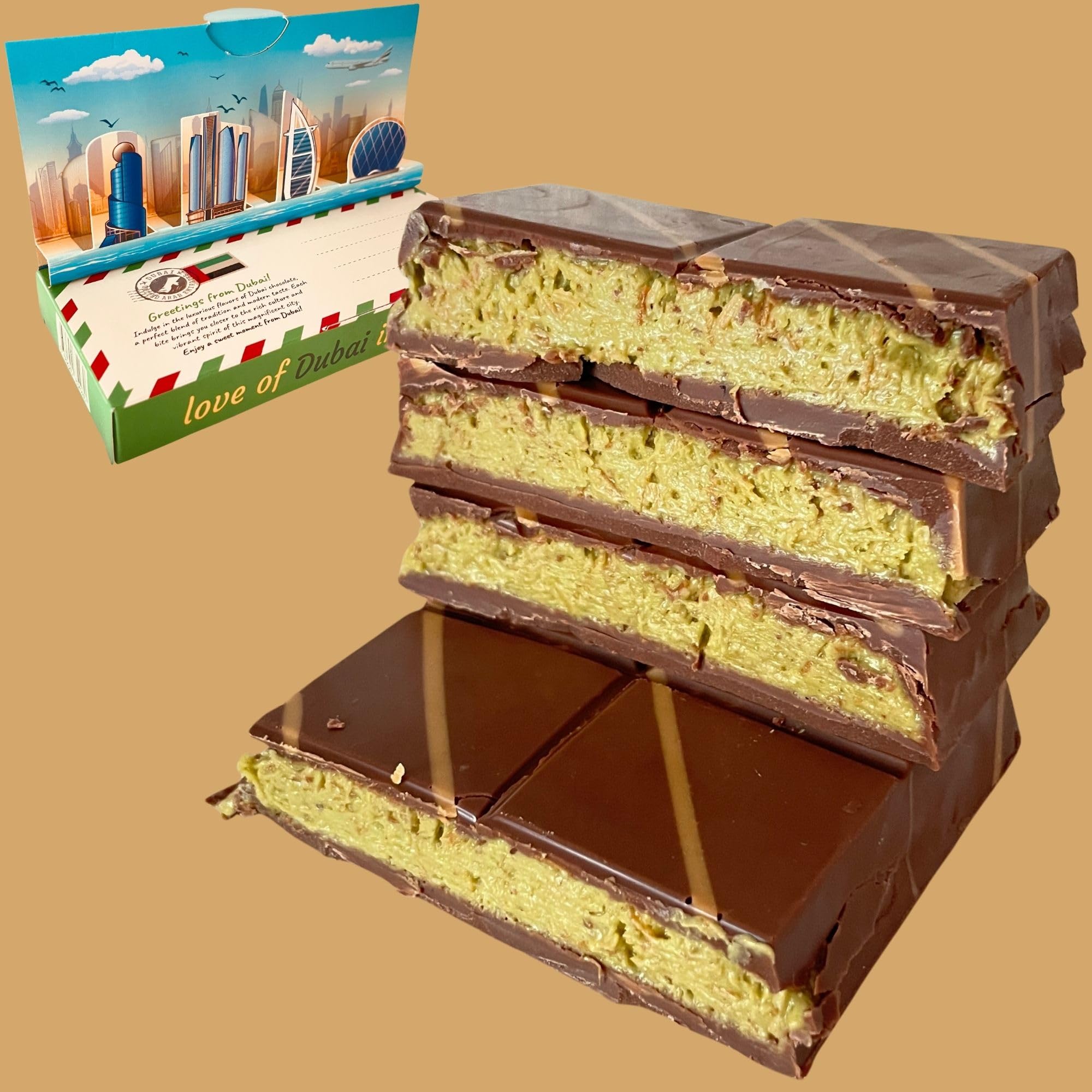 Handmade Dubai Crunchy Kunafa Chocolate Pistachio Bar, 6.7 oz Exclusive Luxury Dessert, Premium Dubai Knafeh Chocolate, Freshly Made Perfect for Gifting