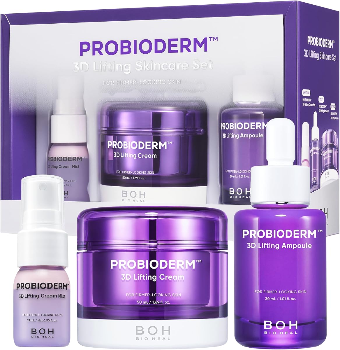 BIOHEAL BOH [Cardi B's Pick] Probioderm 3D Lifting Skincare Set | Korean Night Cream, Serum & Hydrating Face Mist for Lifting & Firming | Perfect Anti-Aging Routine for Dry, Dull, Saggy Skin