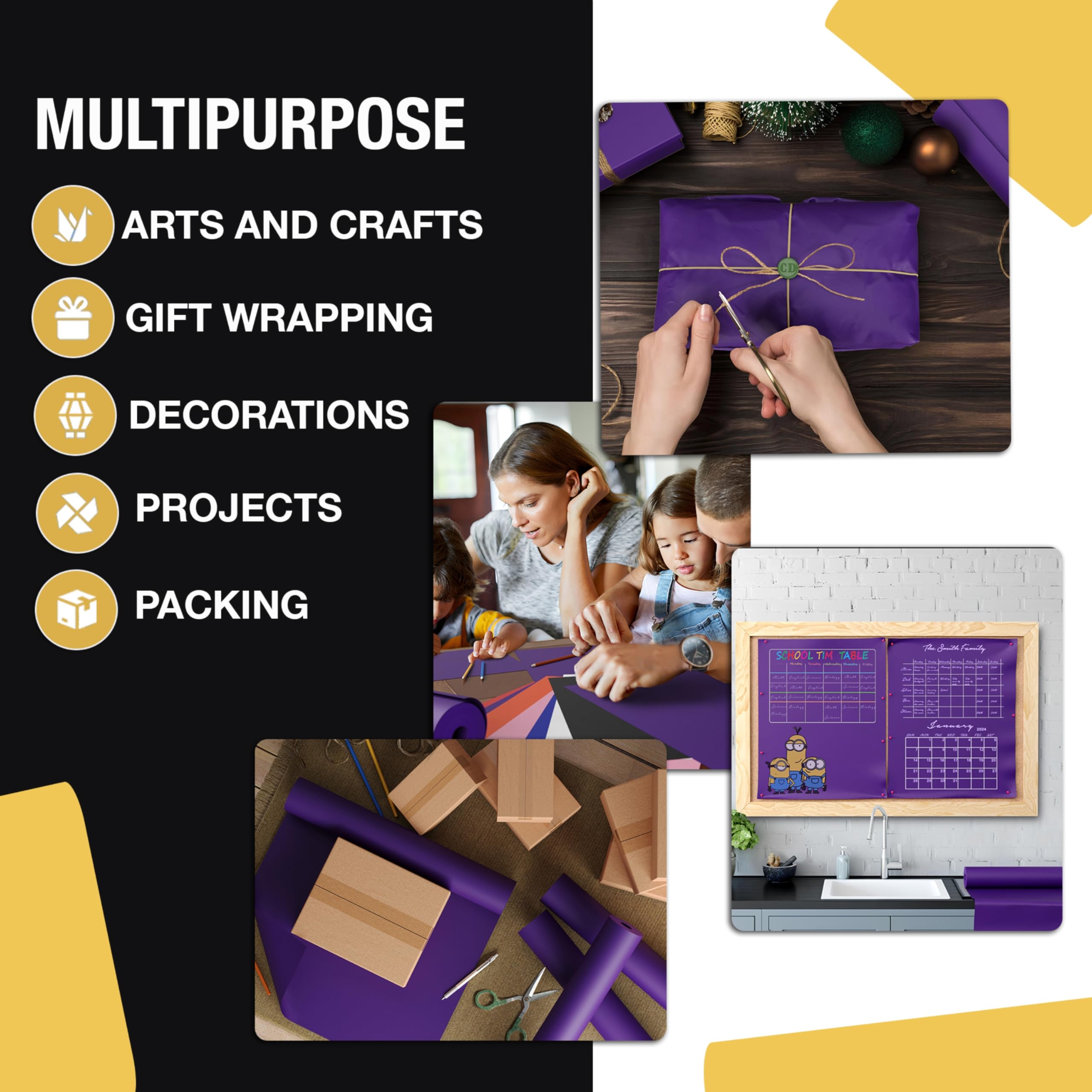 Crown Display Rouleau de papier kraft violet – 45,1 x 3,352,8 cm (33,5 m), parfait pour l'expédition et l'emballage, les fournitures d'artisanat