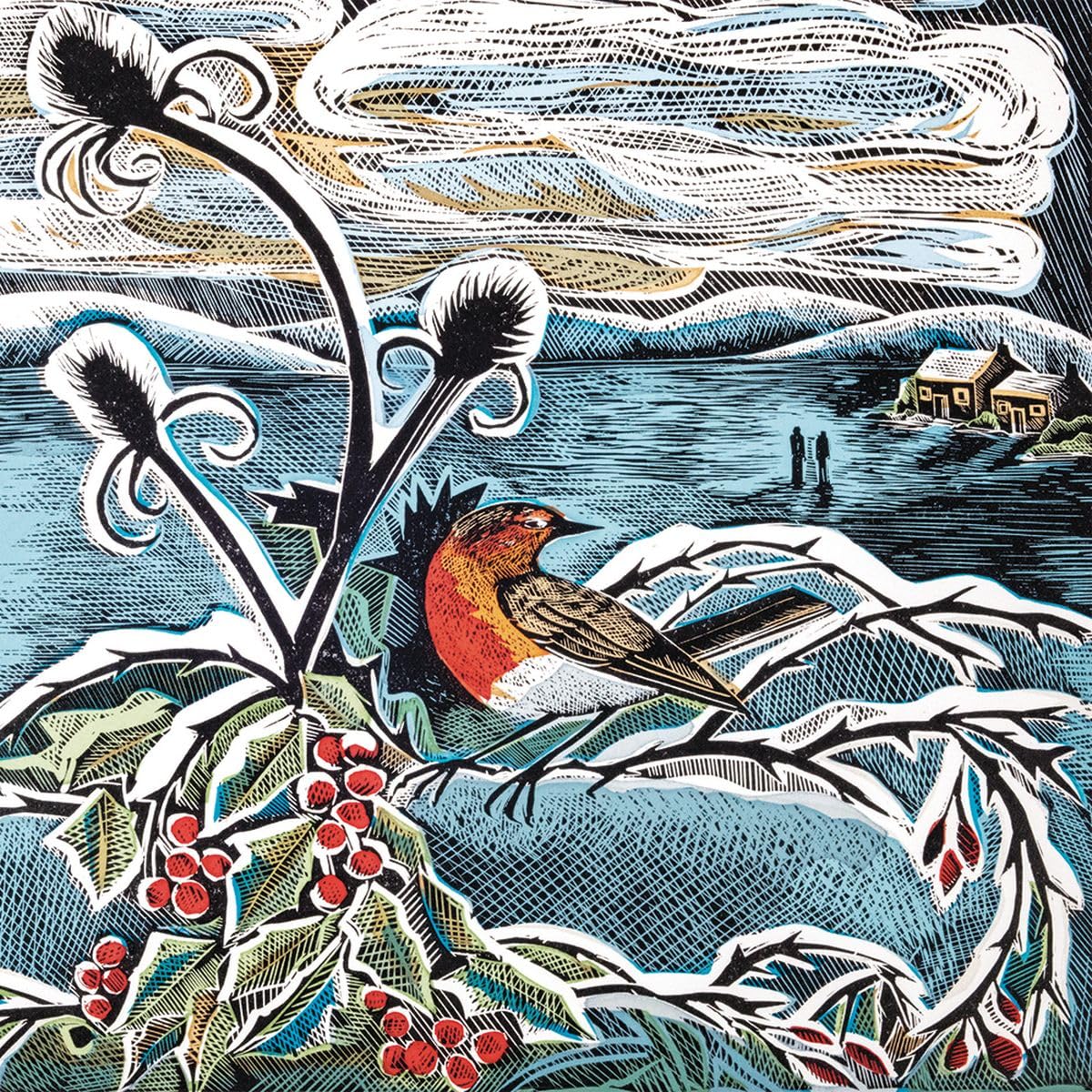 Museums & Galleries Christmas Cards Pack of 5, Robin Winter Scene