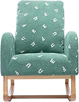 Vista 4 de Setawix Mecedora de peluche para guardería, sillón moderno de mediados de siglo con bolsillo lateral, mecedora tapizada de madera con respaldo alto