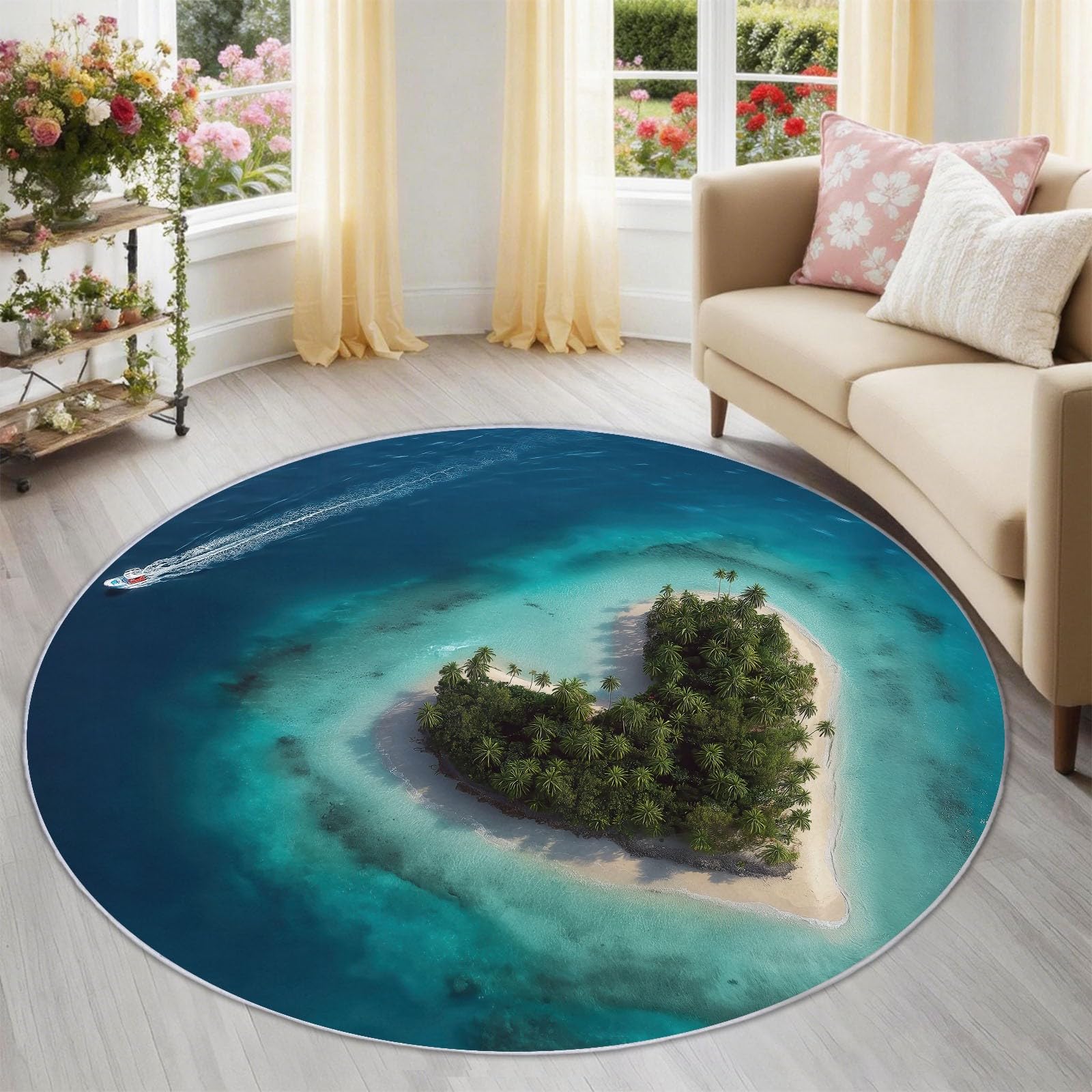 Descente de lit antidérapante douce tapis rond bleu 90 cm océan