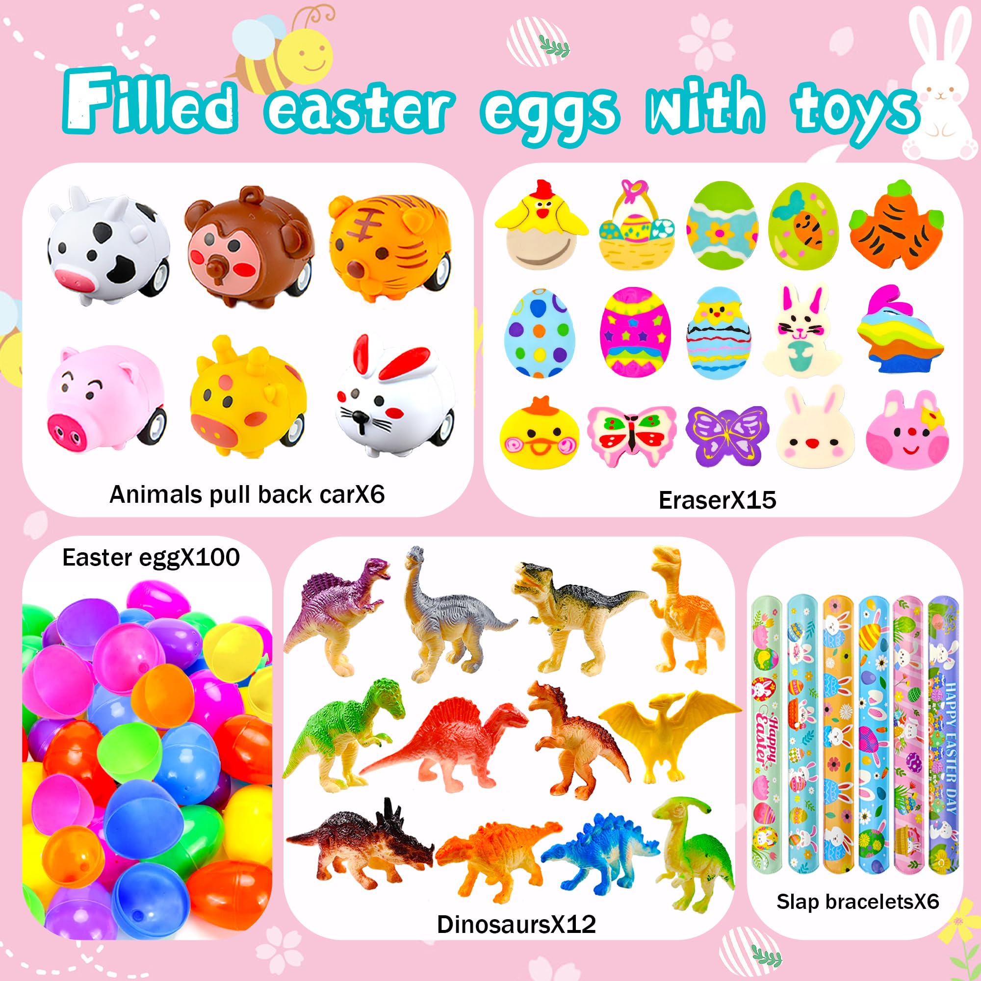 bider 318 pcs Easter Eggs with Toys inside Bulk filled Easter Basket Stuffers Egg Hunt Easter Party Favors for Kids Toddlers Boys Girls 100 pack
