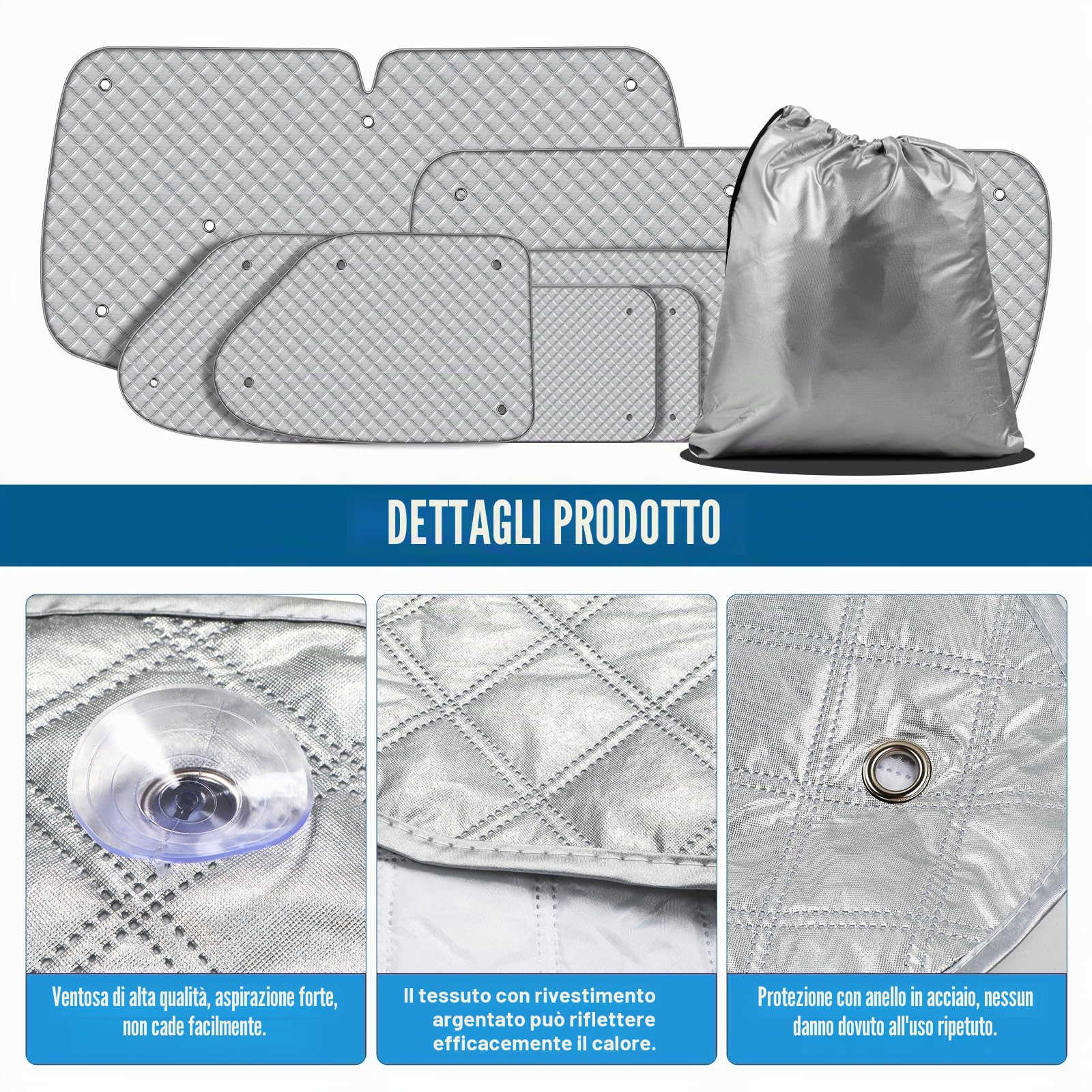 Set di 8 tappetini termici per cabina auto LWB VW T4, di lusso interno parasole per auto, set di tende termiche, oscuranti, protezione solare per parabrezza