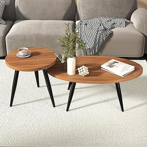 Miniatura 9 de Juego de 2 mesas auxiliares, mesa auxiliar anidable, mesa auxiliar para sofá para granja y sala de estar (marrón)