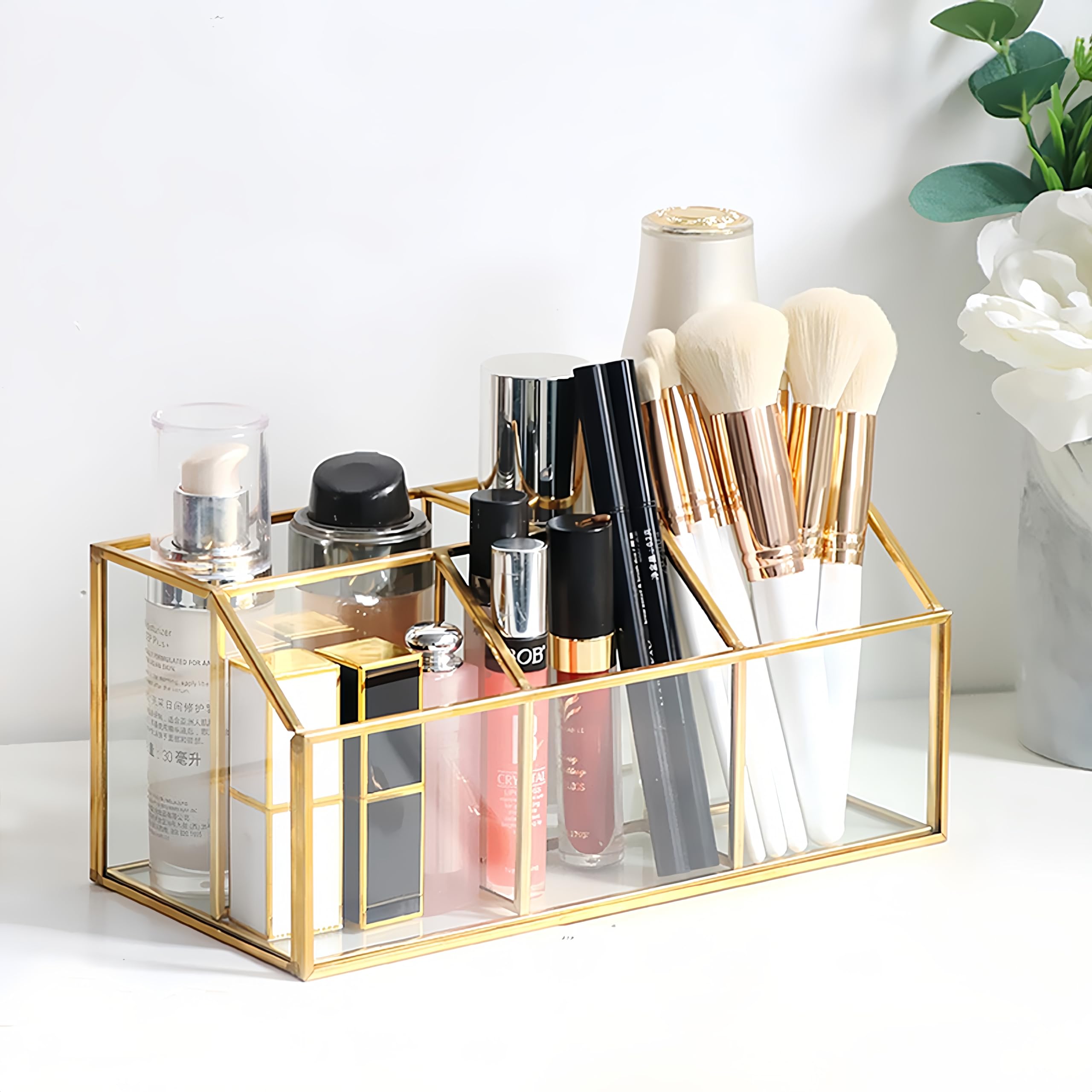 Relaxdays Boîte Rangement Maquillage Make Up Organisateur Cosmétiques Tiroirs Compartiments, Transparent-doré | Leroy Merlin