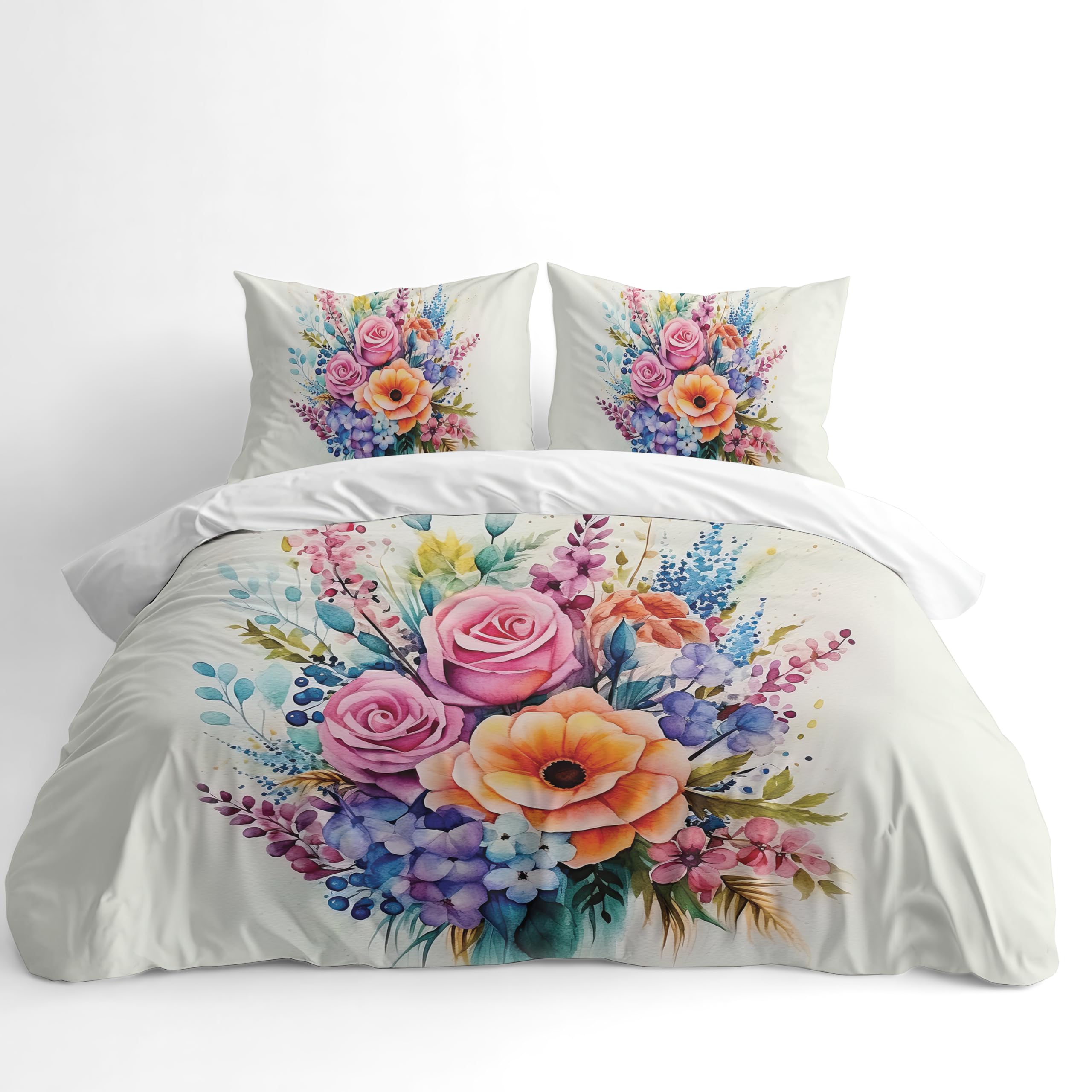Adam Home 3D Digital Printed Spring Duvet Cover With Matching Pillowcases Home Bedroom Décor Microfiber SuperKing Bedding Set Made in UK |Watercolor Floral