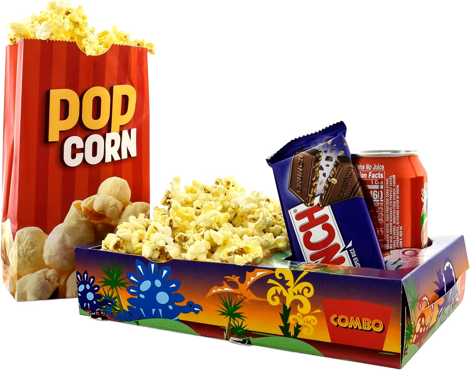 SNAPPY Dinosaur Movie Night Kit, 18 Pcs - 6 Kids Snack Trays with Cup Holder & 12 Theater Popcorn Bags, Grease-Proof, Laminated, Disposable, USA Made image 3