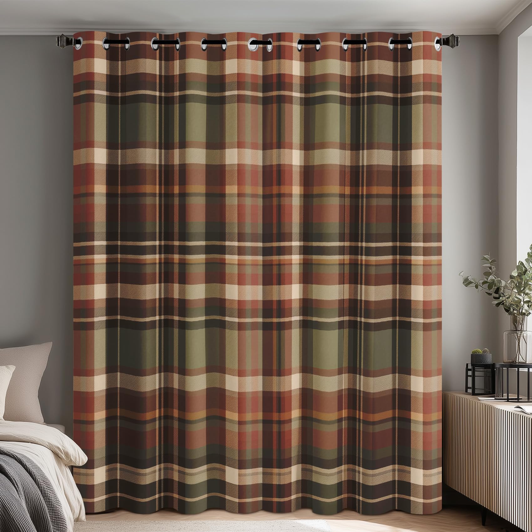 Tartan Curtains Blackout 84 Drop, Red Green Plaid Curtains Bedroom & Living Room Decor, Thermal Eyelet Window Drapes, 52x84 Inch 2 Panels