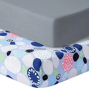 Baby Crib Sheets for Boys Girls, 2 Pack Fitted Crib Sheet for Standard Crib and Toddler Mattress, Soft Microfiber Baby Sheet 52x28x8in. (Cobblestone & Dark Gray)