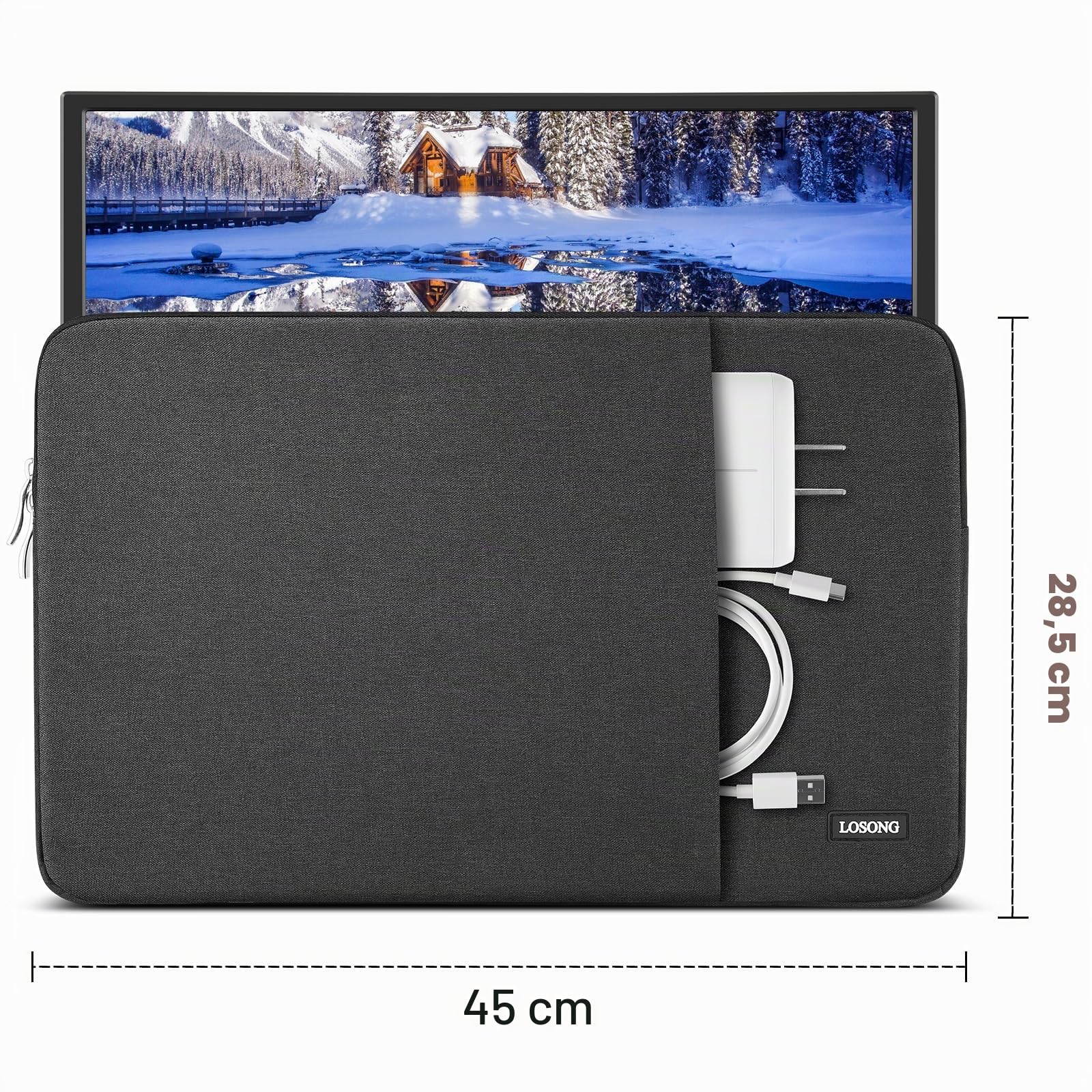 Housse de protection pour écran portable de 45,7 cm à 47 cm – Résistante à l'eau avec poche pour accessoires – 45 x 28,4 cm – Noir