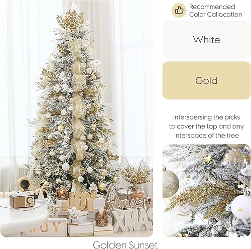 Miniatura 2 de Sea Team Paquete de 6 ramitas de pino artificiales con purpurina, adornos de tallo de abeto, palos decorativos, púas, ramas para árbol de Navidad,